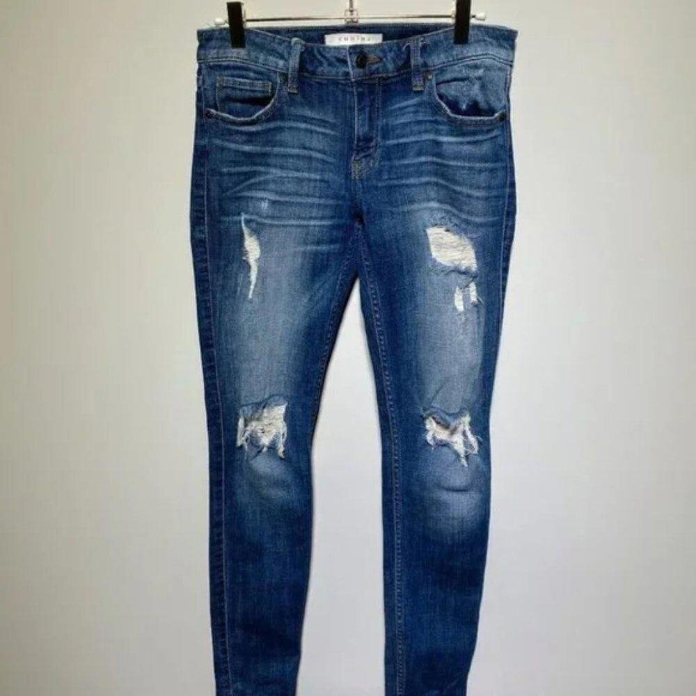 Eunina Womens Denim Blue Ripped Maxwell Low-Rise‎ Skinny Jeans Size W 5